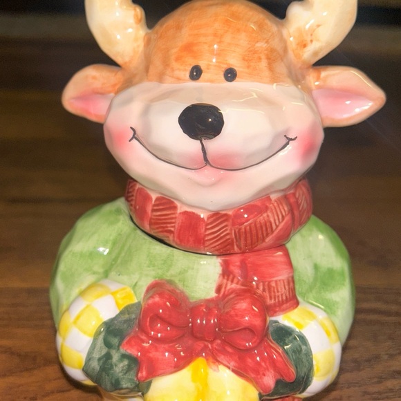 International Bazaar • Ceramic Whimsical Reindeer Snack Jar • New W/Box - Picture 6 of 16